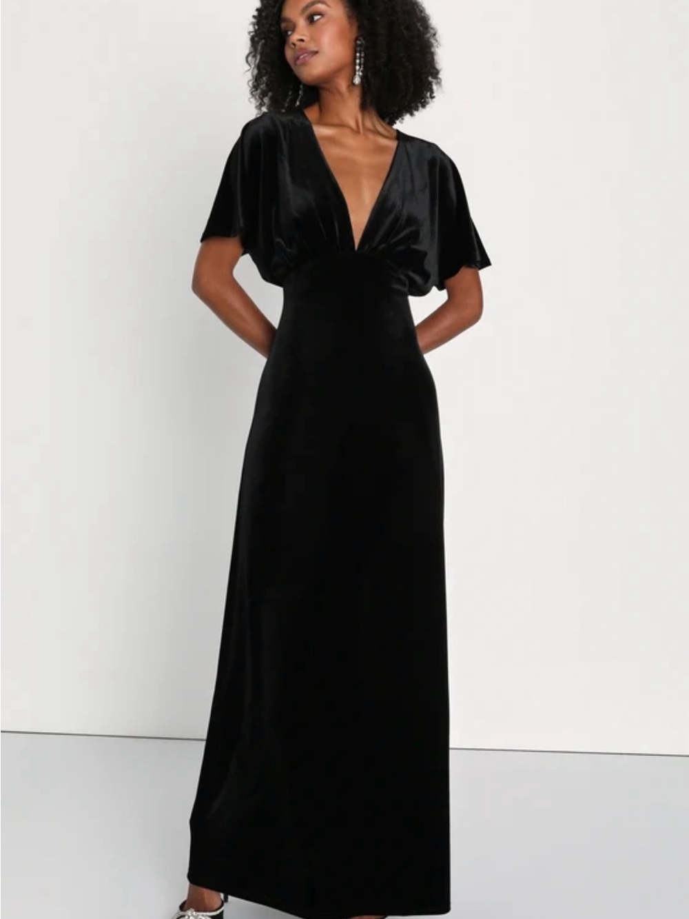 NWT Lulus Mystic Charm Black Velvet Maxi  Evening or Bridesmaid Dress